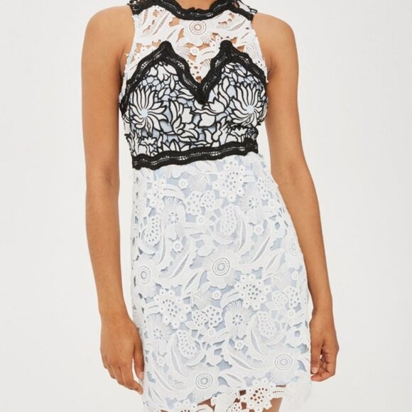 TOPSHOP Lace Mini Dress White Baby Blue size 4 - Picture 2 of 13